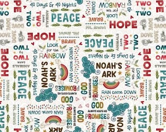 1754-01 TWO BY TWO Noah's Ark Words, Henry Glass, Fabric By The Yard