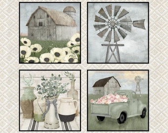 20884 WHITE COTTAGE FARM Countryside Quilt Panel, 3 Wishes Fabric, 35-1/2" x 42/44"