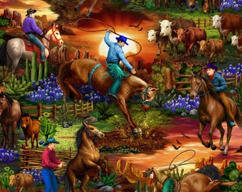 OA59-9441 WILD WEST SCENIC Quilt Fabric, Oasis Fabrics, Fabric By The Yard