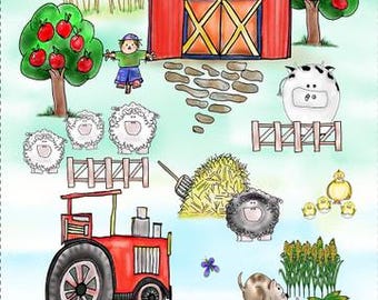 7158P A TRIP TO THE Farm Quilt Panel, Studio E, 24" x 42/44"