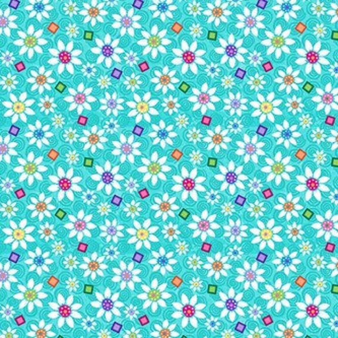 241176 POCKETFUL OF SUNSHINE Aqua Daisies Quilt Fabric, Blank Quilting