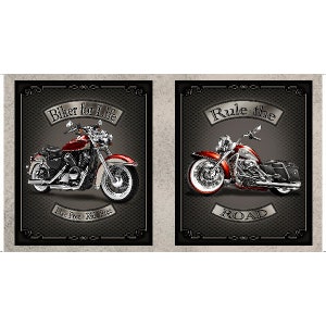 May include: Two vintage-style illustrations of motorcycles. The first image features a red motorcycle with the text "Biker for Life" and "Live Free Ride Free". The second image features a red motorcycle with the text "Rule the Road".
