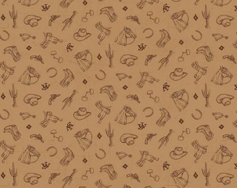 C16625 JOHN WAYNE American West Tan Icons Quilt Fabric, Riley Blake Designs, Fabric By The Yard