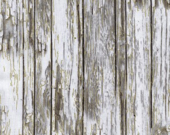 CM3291-GREY WEATHERED WOOD Fabric - Holiday, Timeless Treasures, Country Christmas Collection, With Gold Metallic Fabric, Barn Wood Fabric