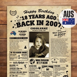 AUSTRALIA Spersonalizowany plakat na 18 urodziny, 2007 Ciekawostki Tablica, Pomysł na prezent na ukończenie szkoły dla niej, Powrót do 2007, Pliki cyfrowe