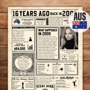 AUSTRALIA 16th Birthday Poster, 2009 Chalkboard Sign, Sweet 16th Birthday Gift, 16 Years Ago Back in 2009 Poster, Digital File