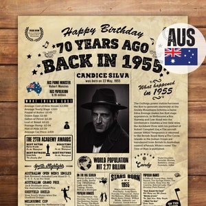 AUSTRALIA 70th Birthday Poster, 1955 Chalkboard Sign, Australia Back in 1955, Anniversary Party Decor, Birthday Gift Ideas, Digital Files