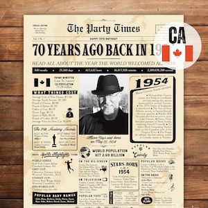 CANADA 1954 Poster, 70er Geburtstag Poster, Geschenk Idee für Ihn, Geburtstag Party Dekoration, 70 Jahre Zurück in 1954 Poster, Digitale Dateien