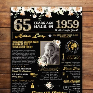 1959 Vintage Sign Board, Custom 65th Birthday Poster, 1959 Events, Anniversary Gift for Dad, Birthday Party Decoration, DIGITAL FILE