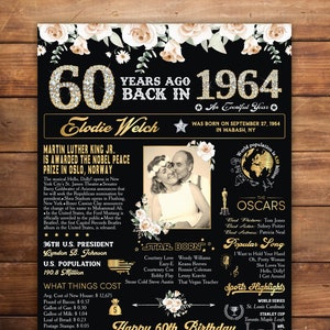 Custom 60th Birthday Poster, 1964 Sign Board, Born in 1964, Photo Poster, Anniversary Gift for Dad, Birthday Gift For Mom, DIGITAL FILES