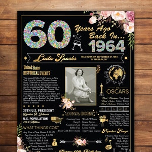 Custom 60er Geburtstag Poster, 1964 Schild, geboren 1964, Foto Poster, Geschenk für Papa, Geburtstagsgeschenk für Mama, DIGITALE DATEIEN