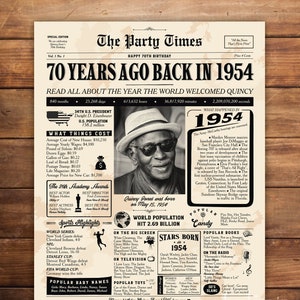 Tablero de carteles para el 70 cumpleaños, regalo de aniversario de 1954, cartel del 70 cumpleaños, idea de decoraciones de fiesta, cartel de allá por 1954, ARCHIVO DIGITAL