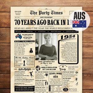 AUSTRALIEN 70th Birthday Poster, 1954 Poster, Poster Geschenk für Ihn, Party Dekoration Idee, vor 70 Jahren Zurück in 1954 Poster, Digital Files