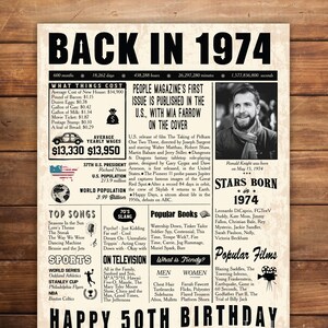 En el cartel de 1974, cartel del 50 cumpleaños, signo vintage personalizado, idea de regalo de cumpleaños número 50 para él, signo de hito de 1974, ARCHIVOS DIGITALES