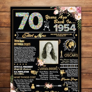 Tablero de carteles para el 70 cumpleaños, regalo de aniversario de 1954, cartel del 70 cumpleaños, idea de decoraciones de fiesta, cartel de allá por 1954, ARCHIVO DIGITAL