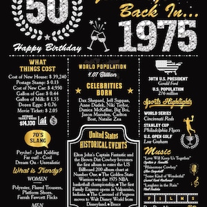 Back in 1975 Poster, 50th Birthday Poster, Chalkboard Sign, 50th ...