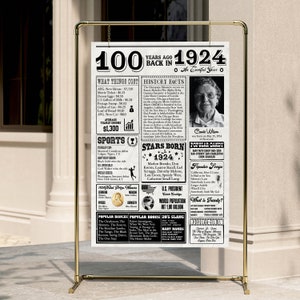 Back in 1924 Poster, 100th Birthday Poster, Custom Milestone Sign ...