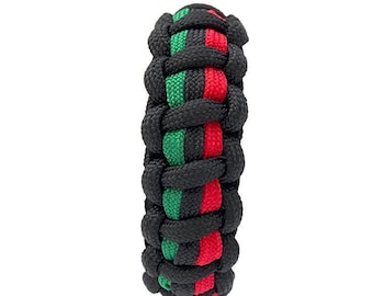 African American Pride Flag Paracord Bracelet for Men and Woman - Adjustable 3-Color Survival Wristband (Red Black Green) for Everyday Wear