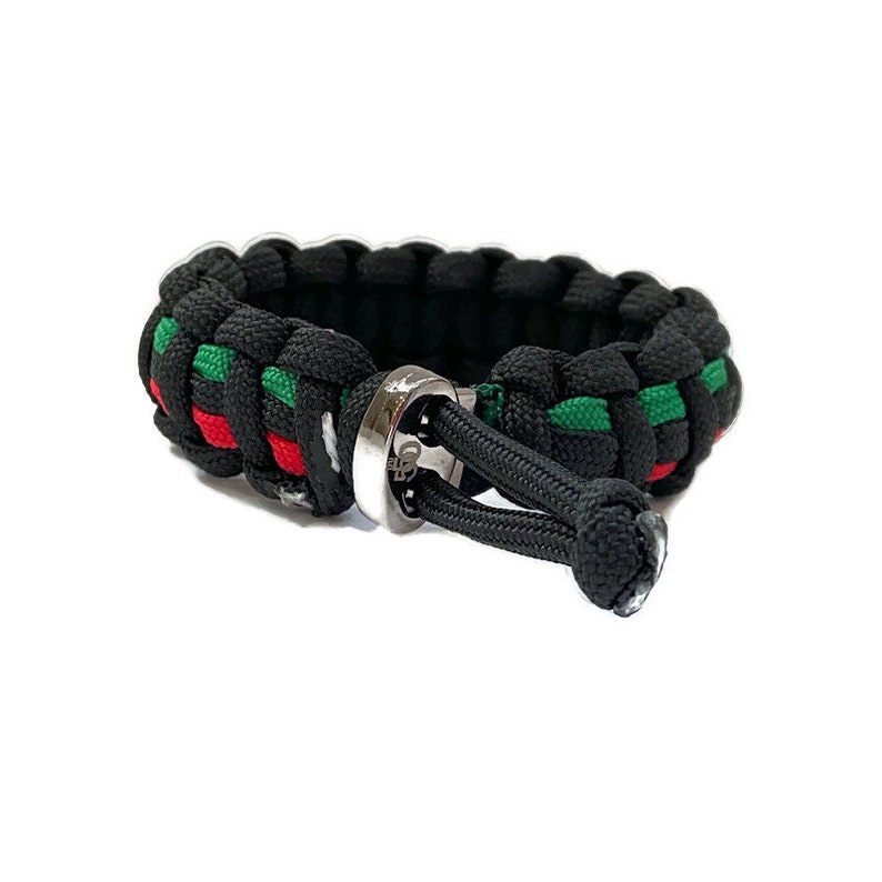 African American Pride Flag Paracord Bracelet for Men and Woman - Adjustable 3-Color Survival Wristband (Red Black Green) for Everyday Wear image 3