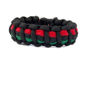 African American Pride Flag Paracord Bracelet for Men and Woman - Adjustable 3-Color Survival Wristband (Red Black Green) for Everyday Wear image 2