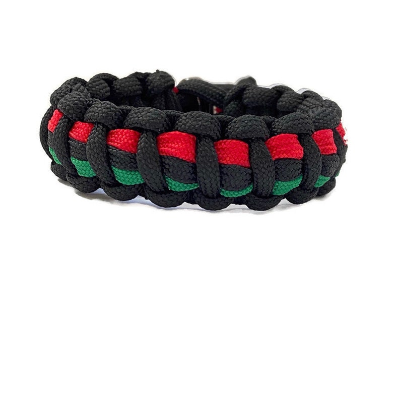 African American Pride Flag Paracord Bracelet for Men and Woman - Adjustable 3-Color Survival Wristband (Red Black Green) for Everyday Wear image 2