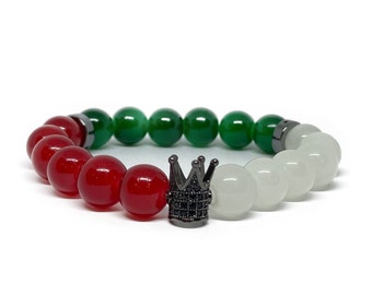 Italian American King Queen Flag Mens & Women Beaded Bracelet Jewelry
