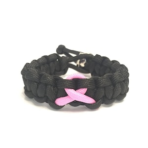 Breast Cancer Awareness Pink Ribbon Black Paracord Survival Bracelet by Tru550