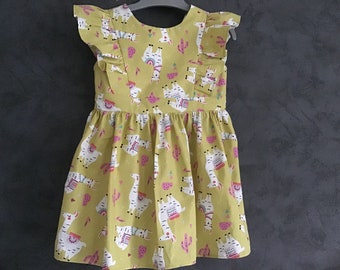 Spring ruffle dress with bare back from 2 to 12 years old little llama