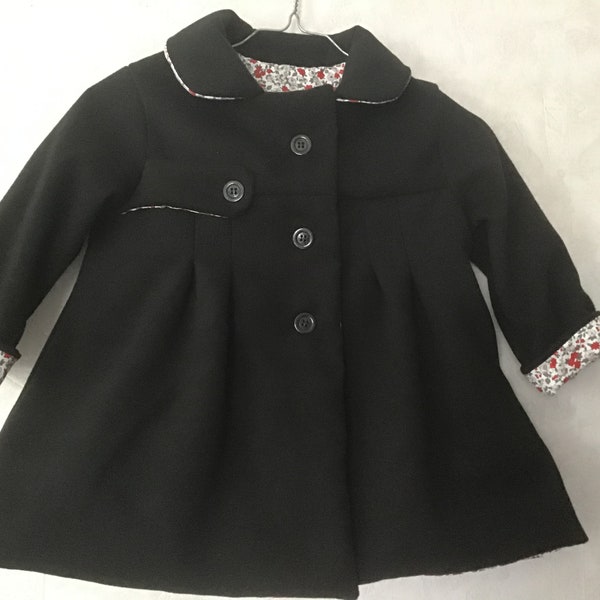 Manteau enfant chaud automne hiver noir intérieure fleurie façon liberty