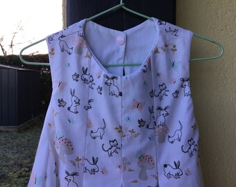 white dress from 1 to 14 years old with little rabbits spring summer