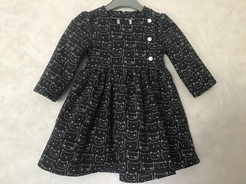 robe d'hiver/ coton flanelle/ petite fille du 1 au 16 ans différents coloris Marine chatons