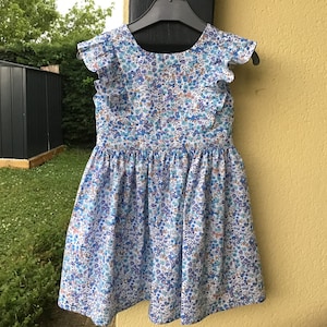 Robe à volant printanière dos dénudé du 2 au 12 ans Bleu