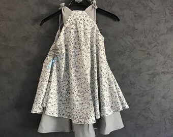 Robe enfant qui tourne gris clair et bleu