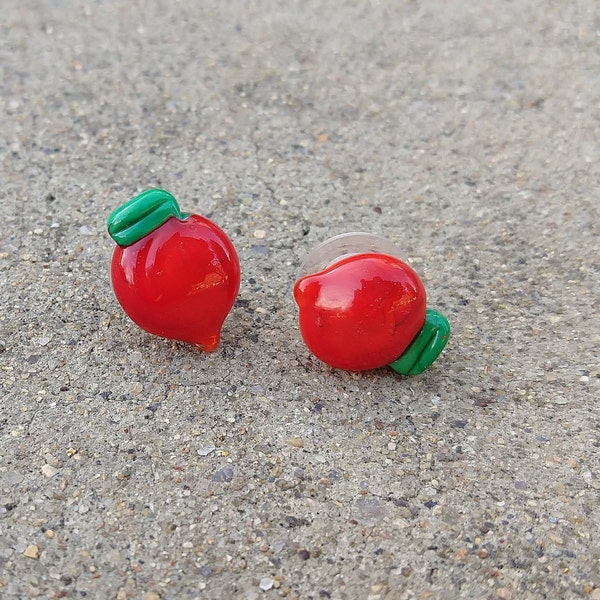 Red Christmas Light Stud Earrings, Art Glass, Flamework Glass, Italian Glass