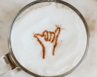 Shaka Coffee Stencil; Hang Loose; Coffee Stencil; Latte Art Stencil