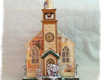 Beleuchtete Kirche, Weihnachten, Winter, Geschenkbox, Laterne, Santa, Weihnachtsmann, Festtage, Stimmungsvoll, Dekoration,