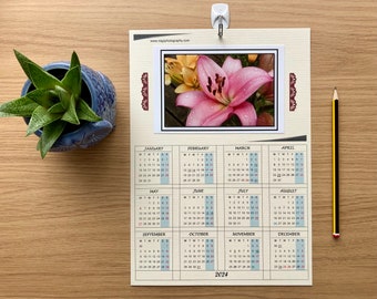 Photo Calendar Year At A Glance, Full Year Photography Calendar Gifts 2024, Floral Calendar A4 Wall Art To Hang, Calendar Design For Wall