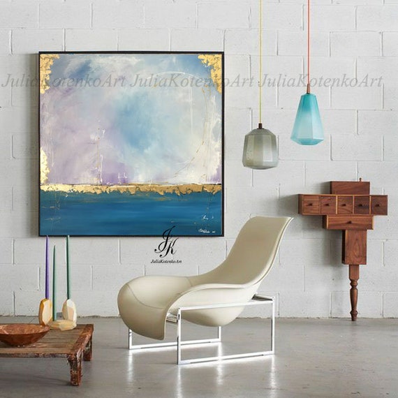 Abstract Acrylic Painting Gold Leaf Painting Wall Decor Modern Etsy