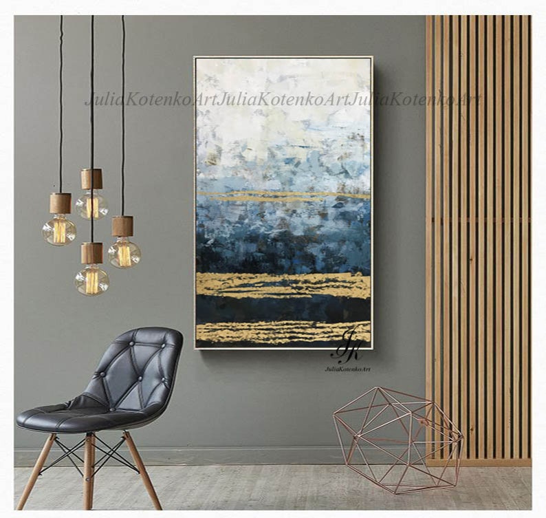 Large Abstract Texture Painting Navy blue abstract art Gold Etsy