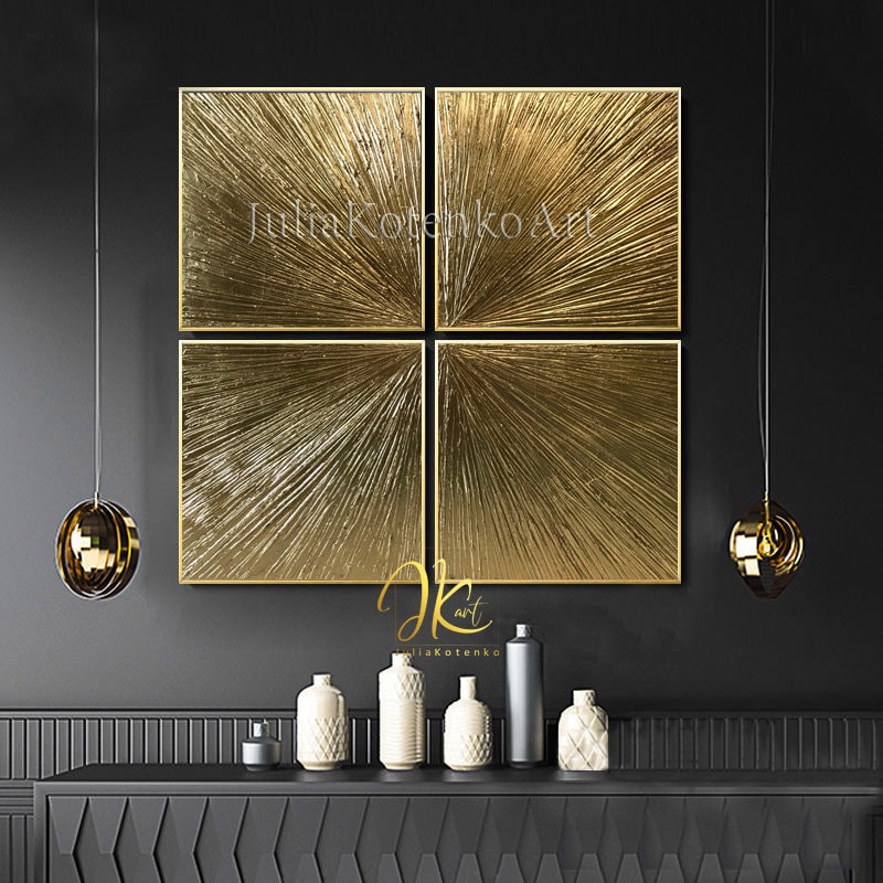 Gold Leaf Painting Set of 4 Gold Wall Decor Over Bed Decor Etsy