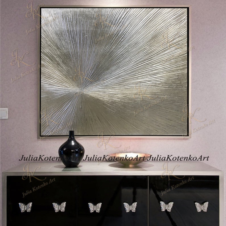 Oversize Silver Painting On Canvas Texture Wall Art Silver Etsy