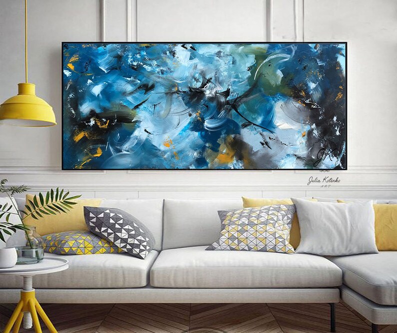 Extra Large wall art Blue Wall Decor Textured Abstract Etsy