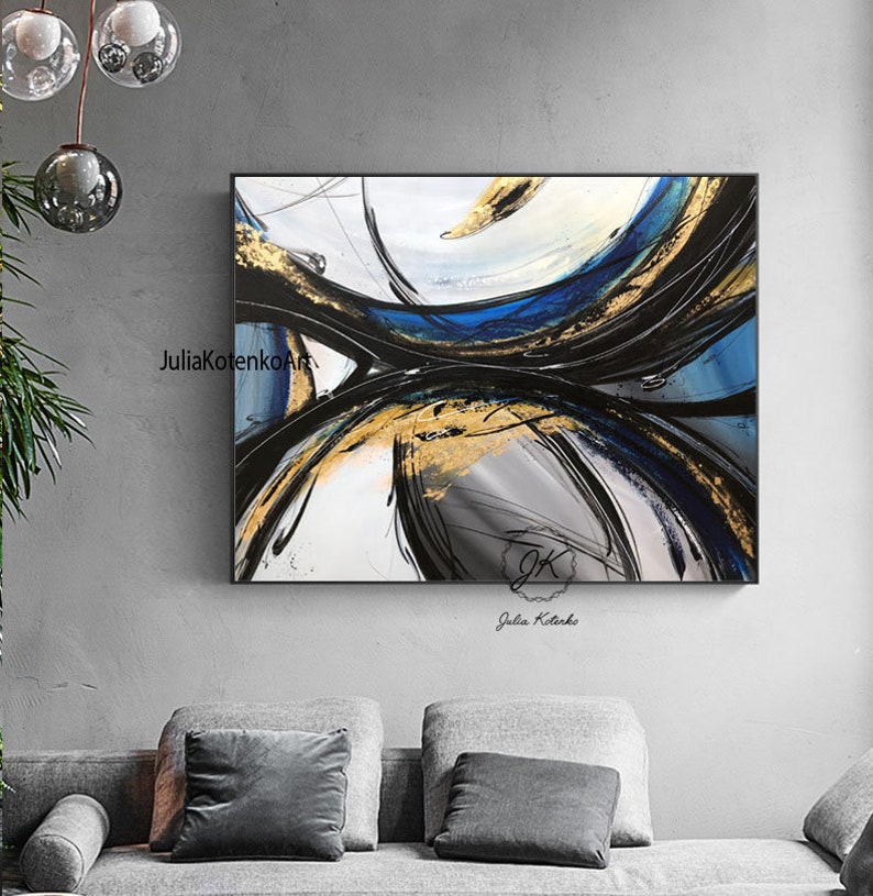 Gold leaf Painting Oversize Painting Black and white abstract Etsy