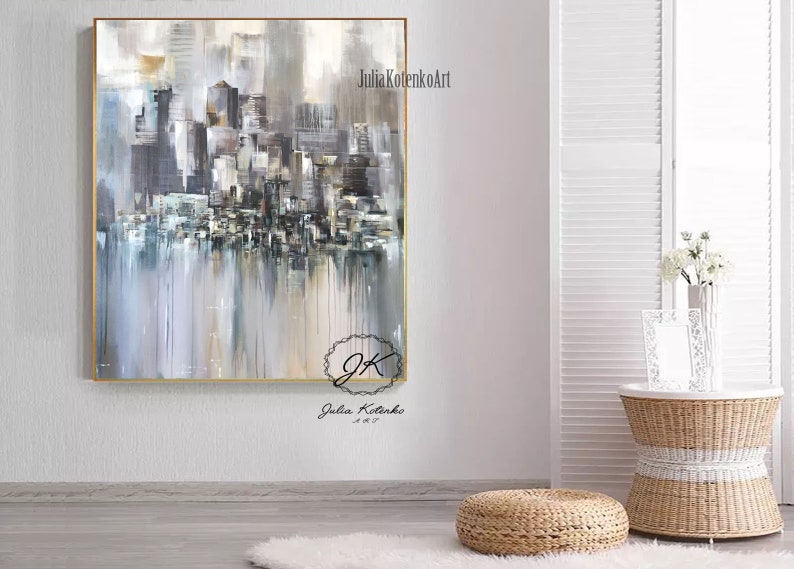 New York City Art Abstract Office Decor Painting Extra Large Wall Original Apartment By Julia Kotenko