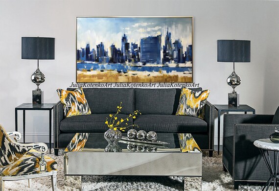 New York Abstract Cityscape Acrylic Painting On Canva Etsy
