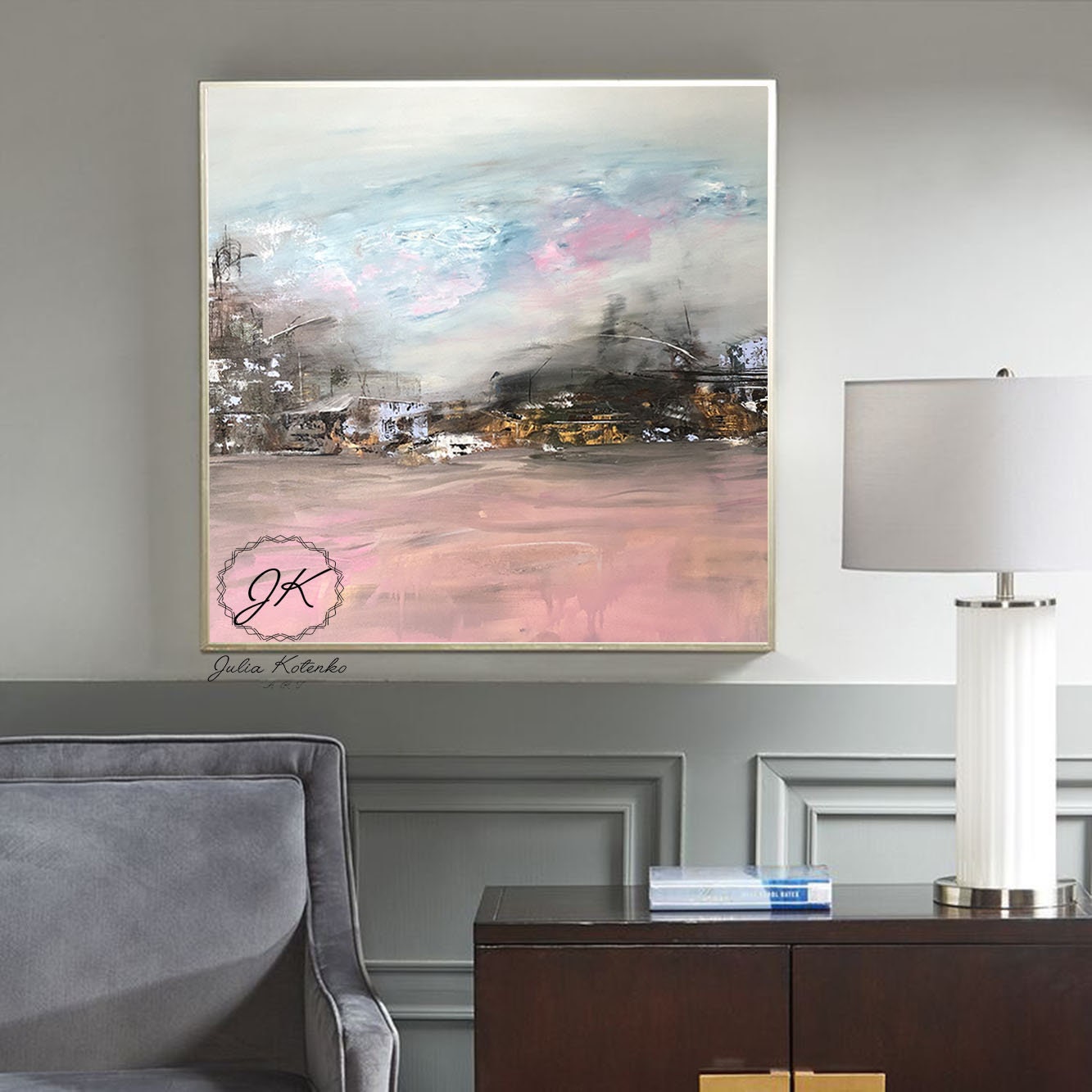 Original Landscape Canvas PaintingOver Bed Wall Art Pink Etsy