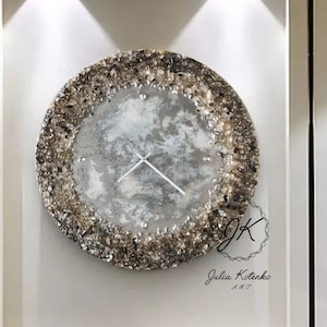 Silver Clock, Wall Clock, Resin Painting, Large Wall Clock, Resin Art, Wall Decor, Unique Wall Clock, Oversized Clock by Julia Kotenko