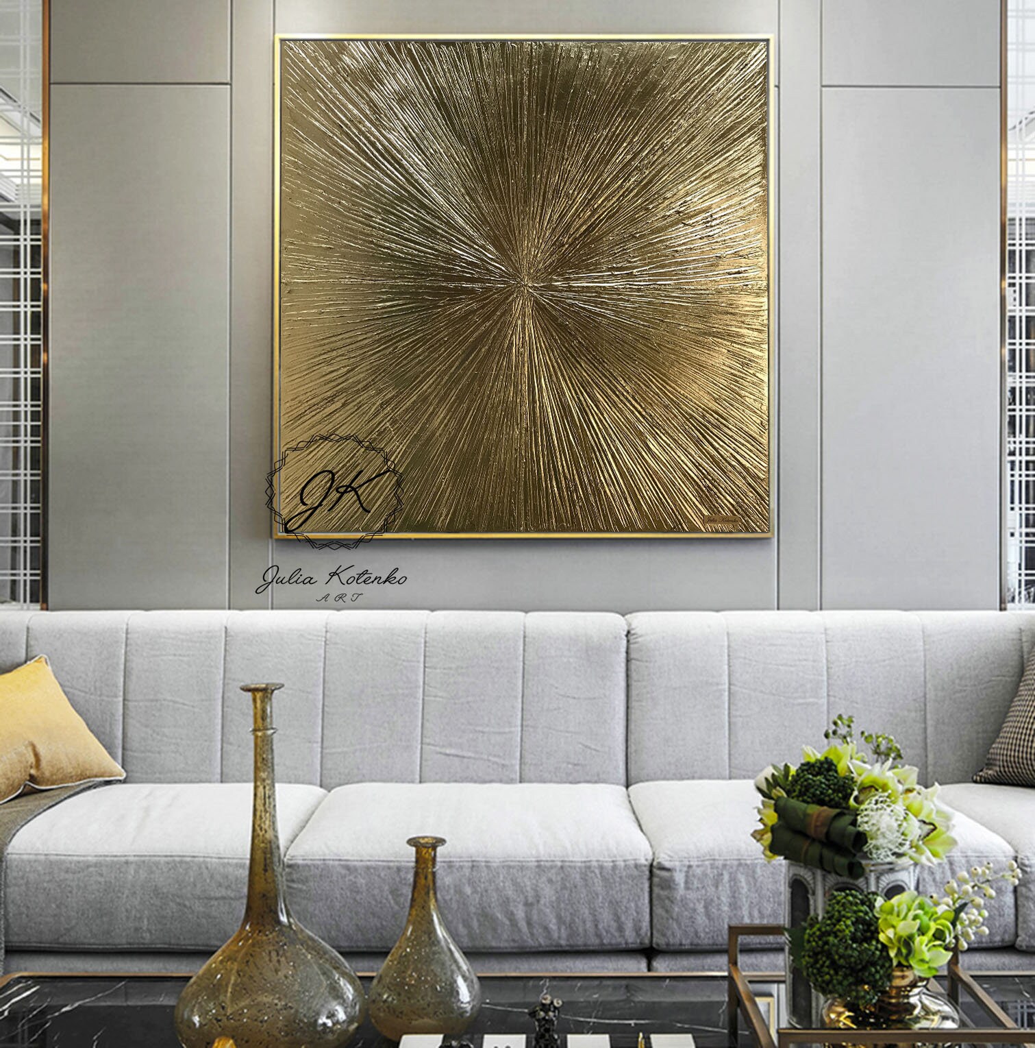 Gold Leaf Painting Large Wall Art Gold Wall Decor Texture Etsy