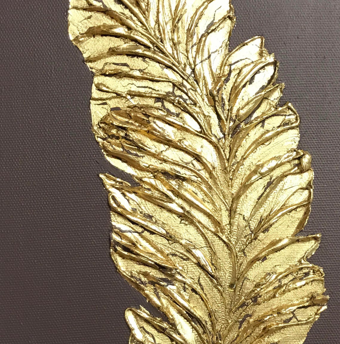 Feather Wall Art Gold Leaf Painting Textured Wall Decor Etsy