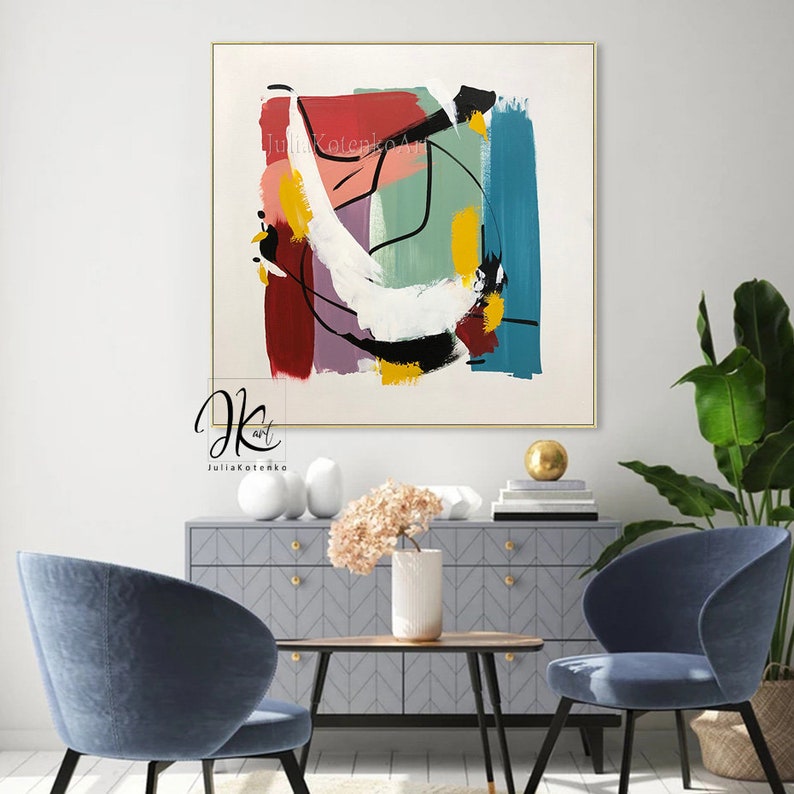 Oversized Colorful Abstract Wall Art On Canvas Original Etsy